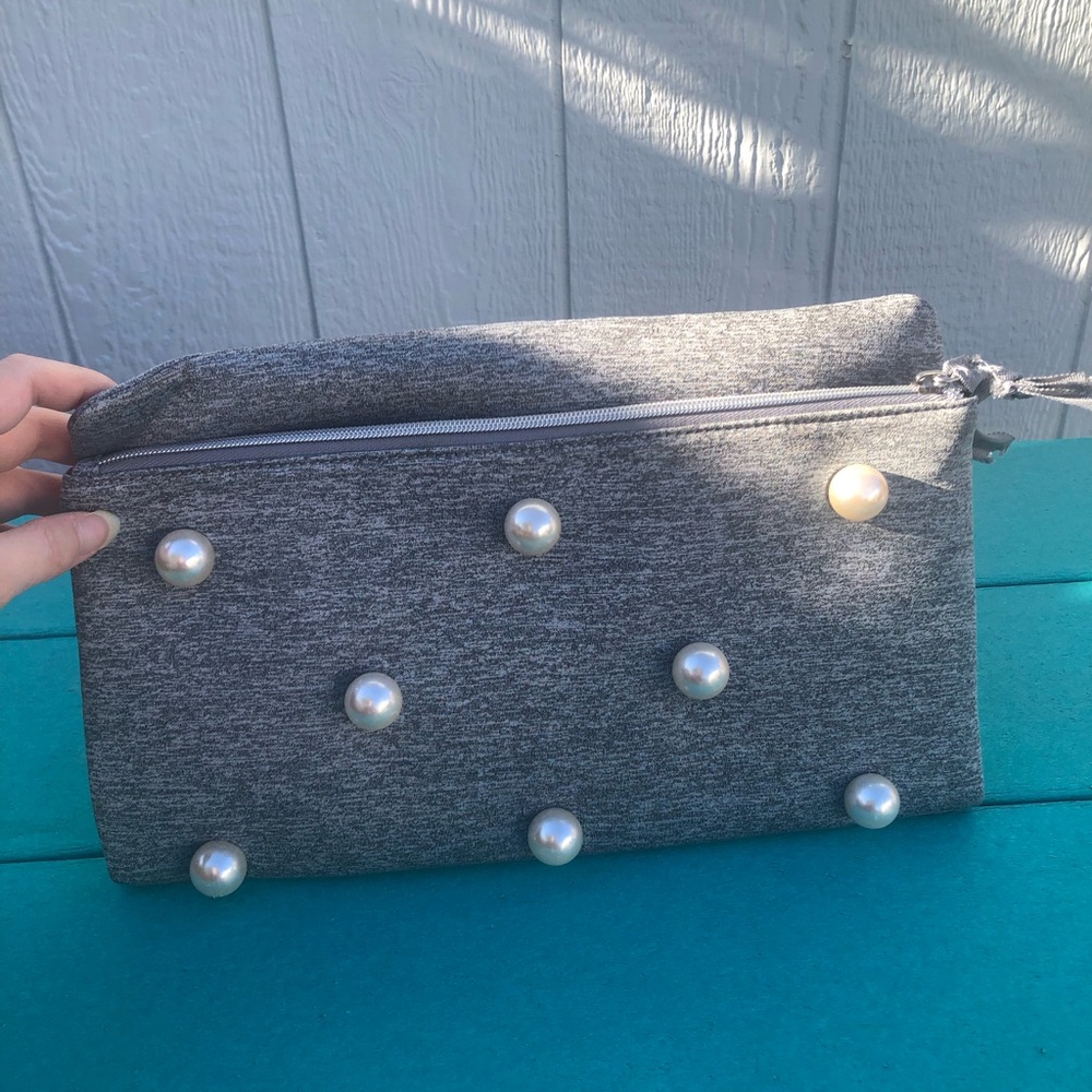 Stella & Dot Grey Clutch with Oversized Faux Pearls